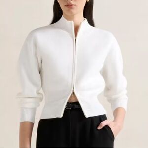 Womens White Zip-Up Knit Jacket